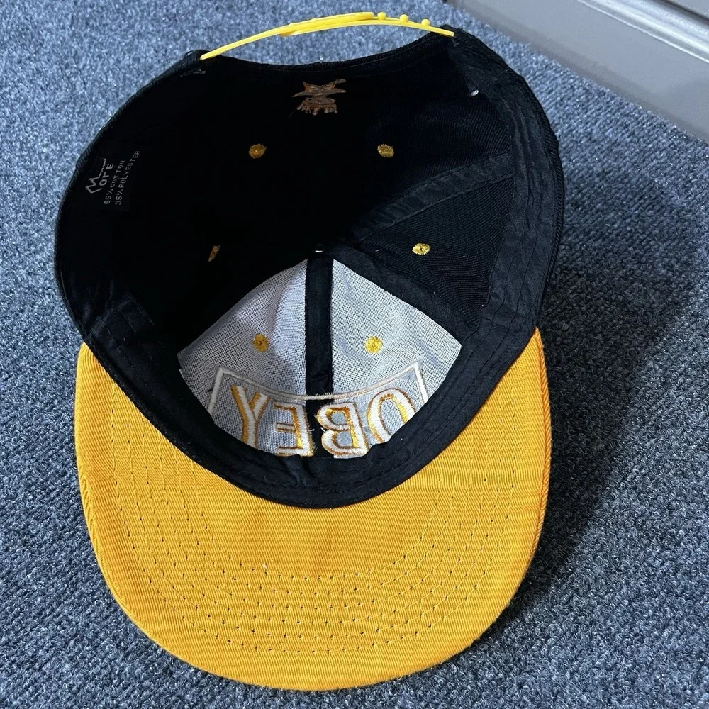 Vintage Obey Skateboarding Snapback Hat Black Yellow Orange One Size